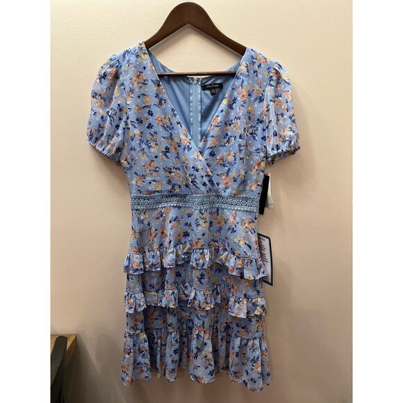 City Studio Womens Ruffles Floral Surplice Mini Dress Juniors BHFO 3011 SIZE 7​ - Picture 2 of 6